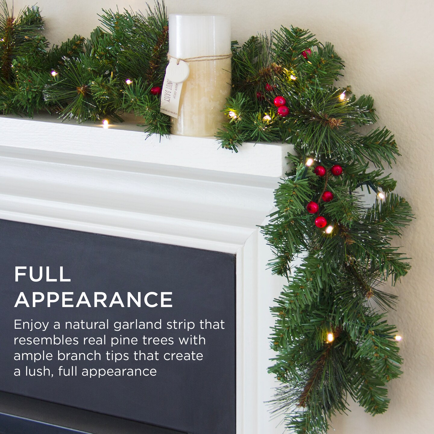 Best Choice Products 9ft Pre-Lit Pre-Decorated Garland w/ PVC Branch Tips, 50 LED Lights, Pine Cones, Berries