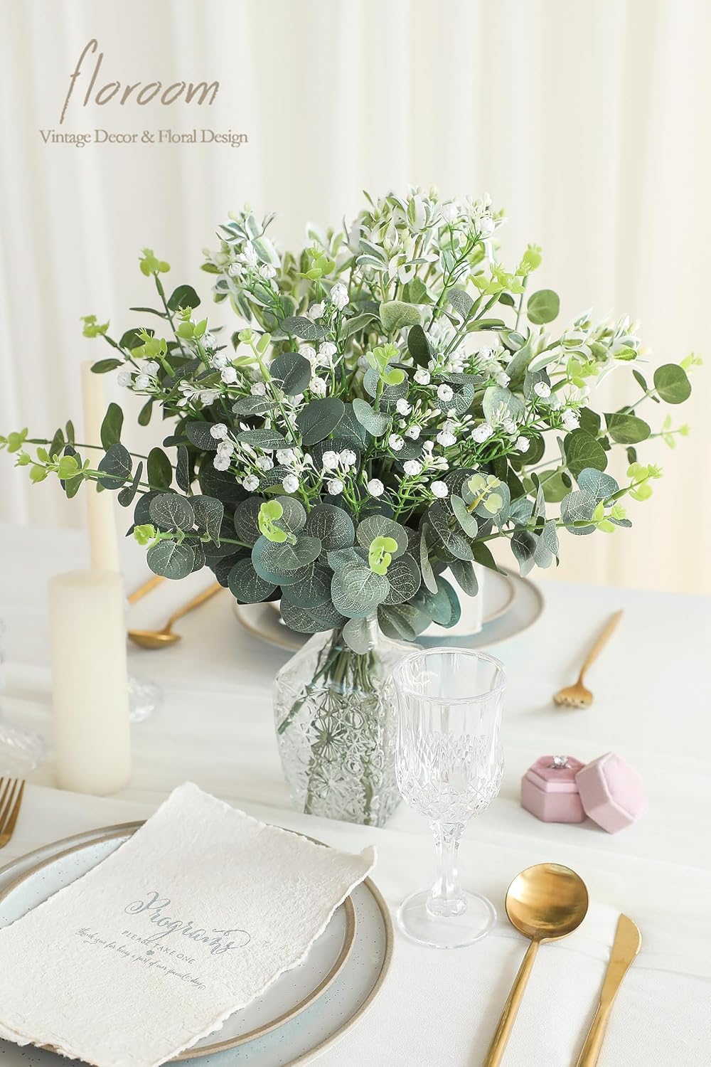 Artificial Greenery Stems Box Set, 25pcs with 4 Kinds of Faux Greenery Flowers Picks for DIY Bridal Bouquets Wedding Floral Arrangement Table Centerpieces, Tender Green & Sage Green 2.5"D x 5.5"W x 17"H