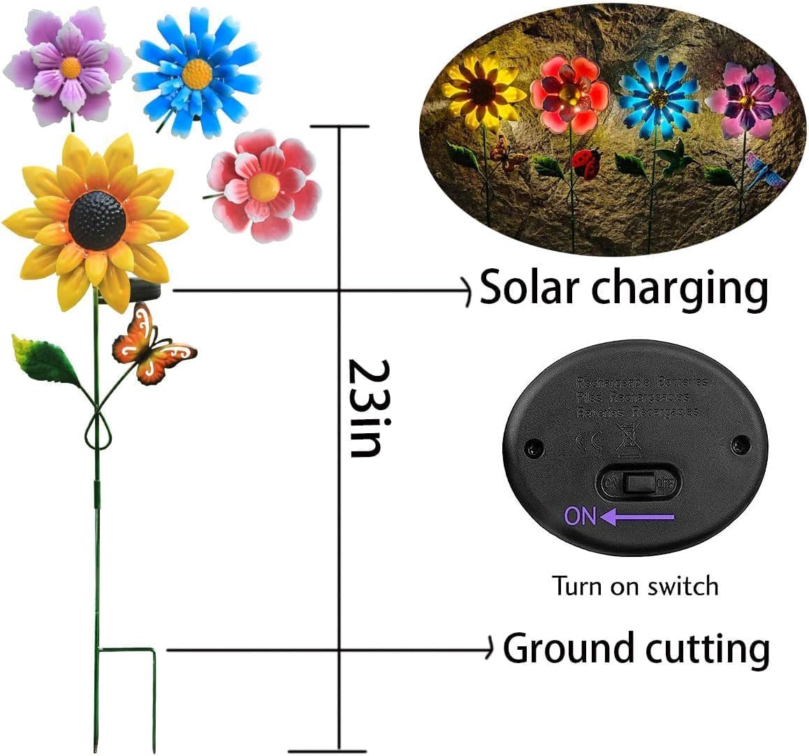 4-Pack Outdoor Solar Garden Lights – Waterproof Metal Flower Art Stakes for Lawn, Patio & Yard, Decorative Gift for Women, Moms & Grandmas, Perfect for Halloween Decor