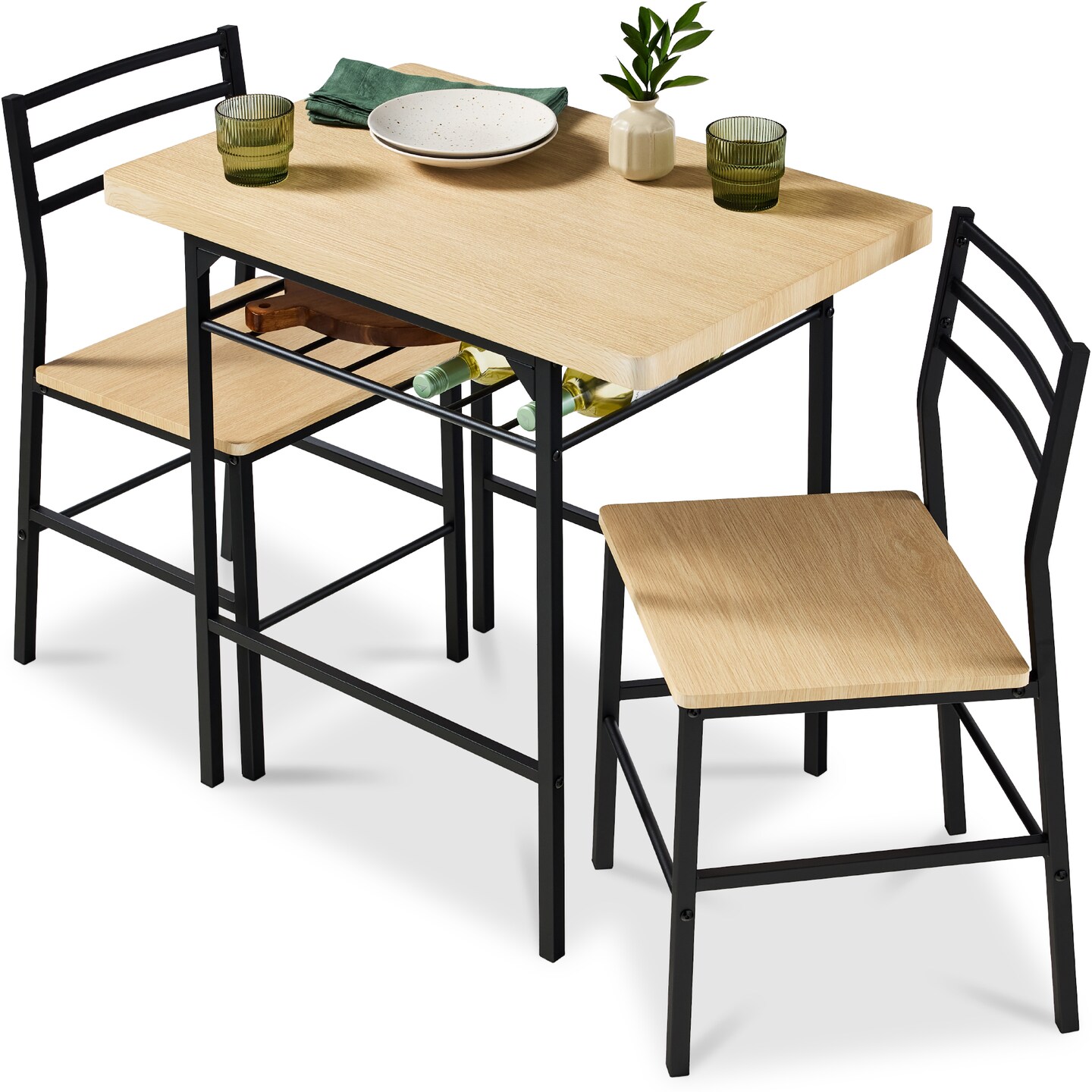 Best Choice Products 3-Piece Modern Dining Set, Square Table & Chairs Set w/ Steel Frame, Built-In Storage Rack