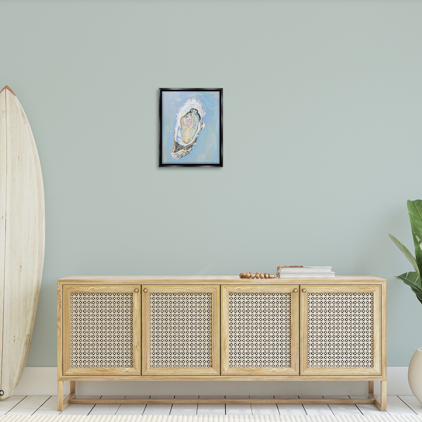 Stupell Industries Detailed Oyster on Blue Floater Framed Canvas Wall Art Design by Arlington Prints