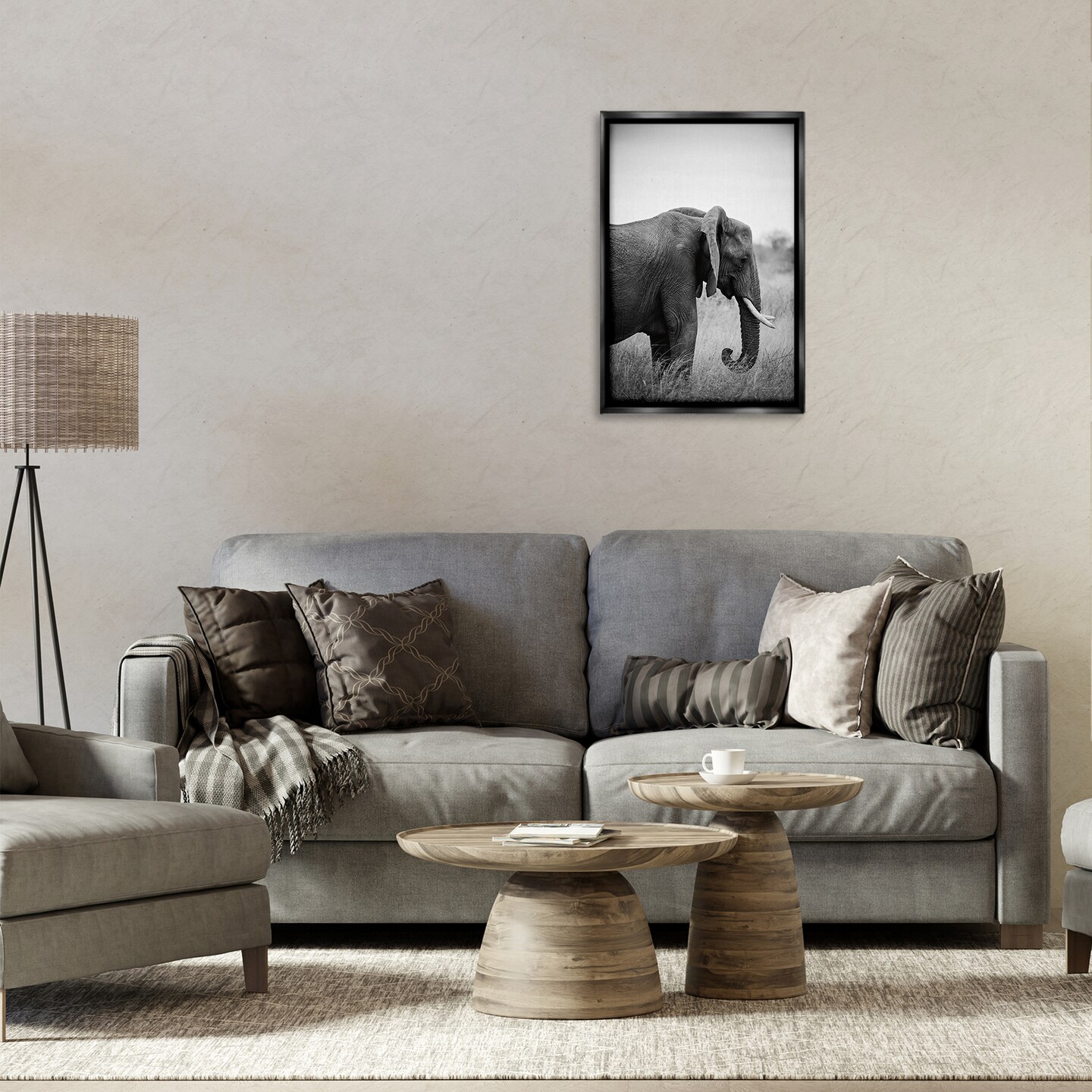 Stupell Industries Side Profile Elephant Floater Framed Canvas Wall Art Design by Sharon Vardy