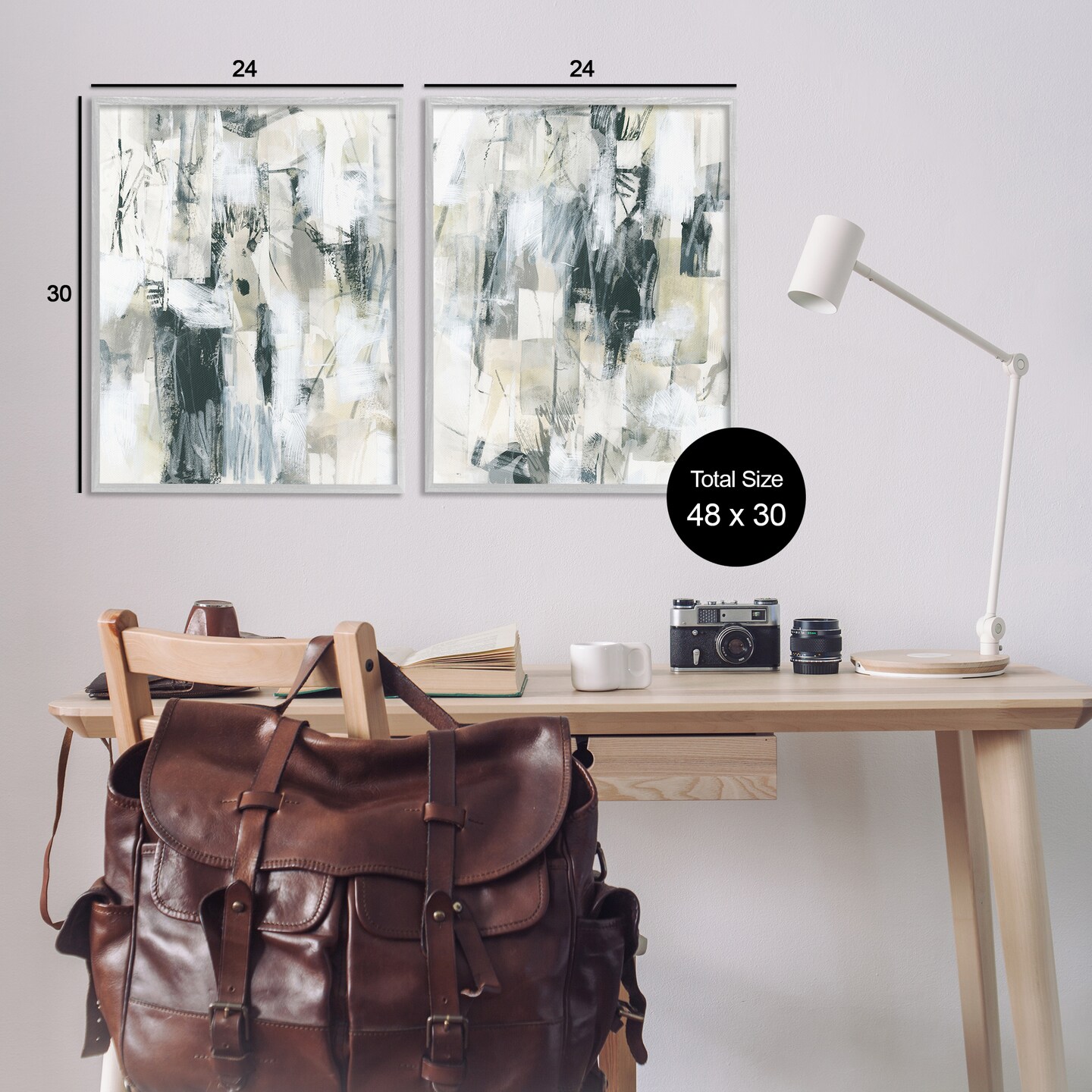 Stupell Industries Abstract Charcoal and Beige 2 pc Framed Giclee Wall Art Set Design by June Erica Vess