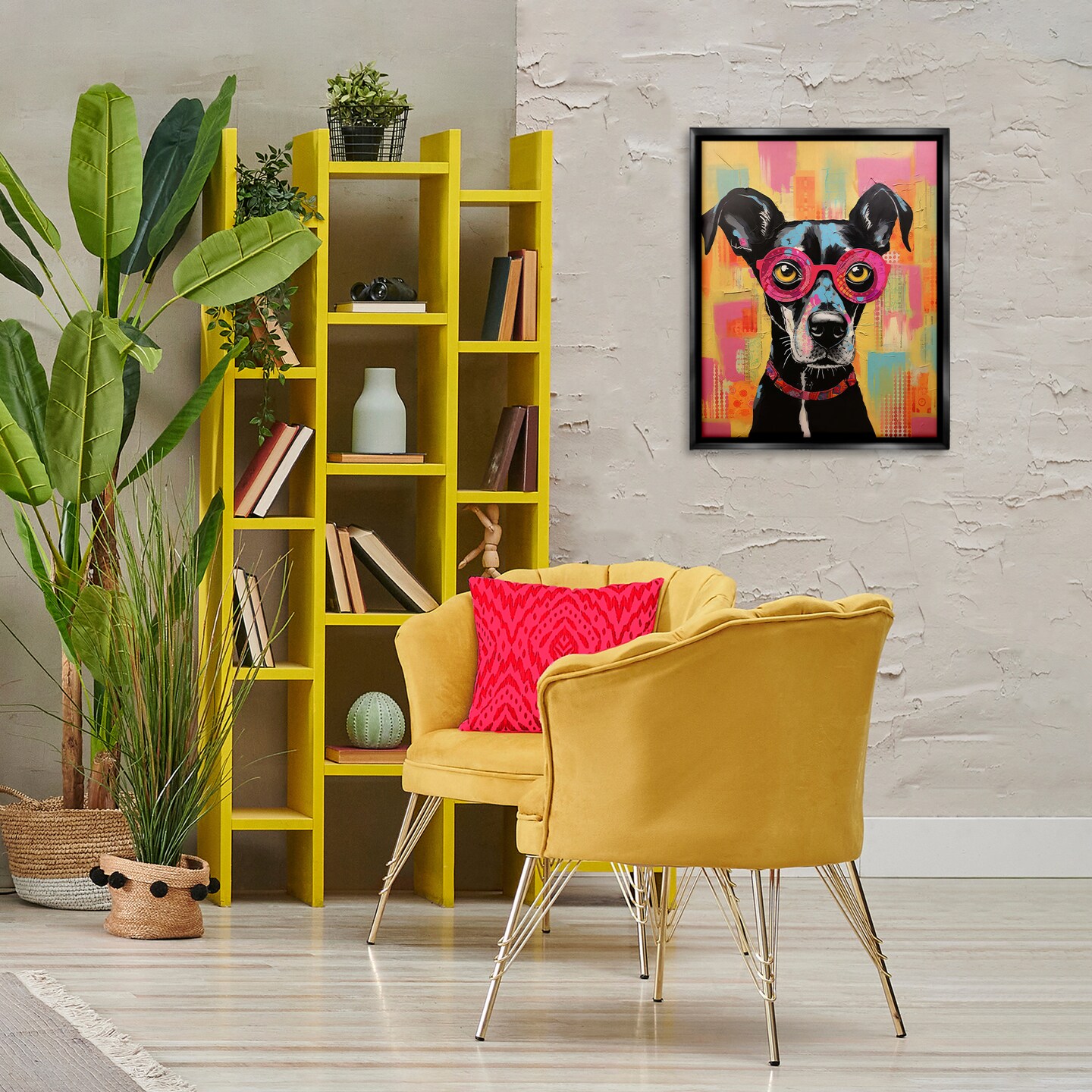 Stupell Industries Dog with Fun Glasses Framed Floater Canvas Wall Art Design by LSR Design Studio