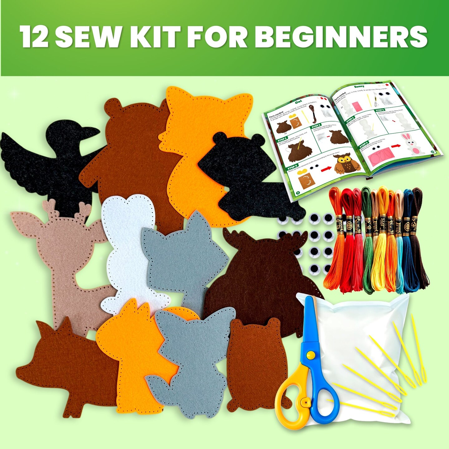 Craft Kits for Kids - 12 Forest Animals Sewing Kit Basic