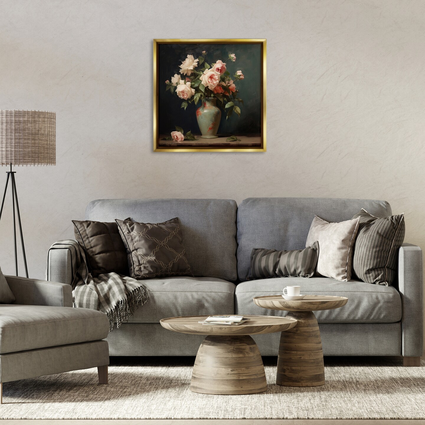 Stupell Industries Vintage Bunches in Vase Framed Floater Canvas Wall Art Design by Lazar Studio