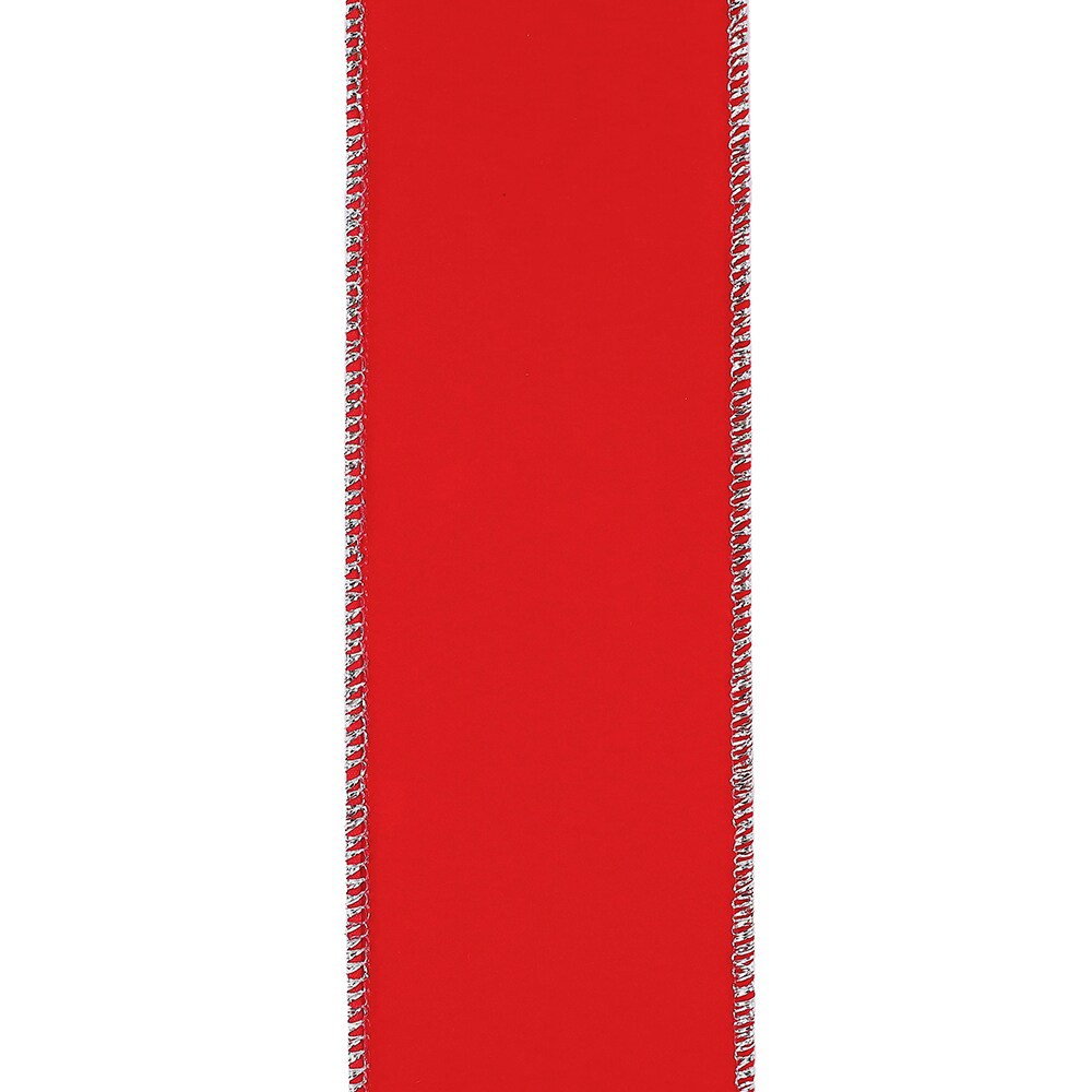 Outdoor Ribbon --- 1-1/2 inch x 10 yards - Value Velvet Wired Edge Ribbon -- Red / Silver Color
