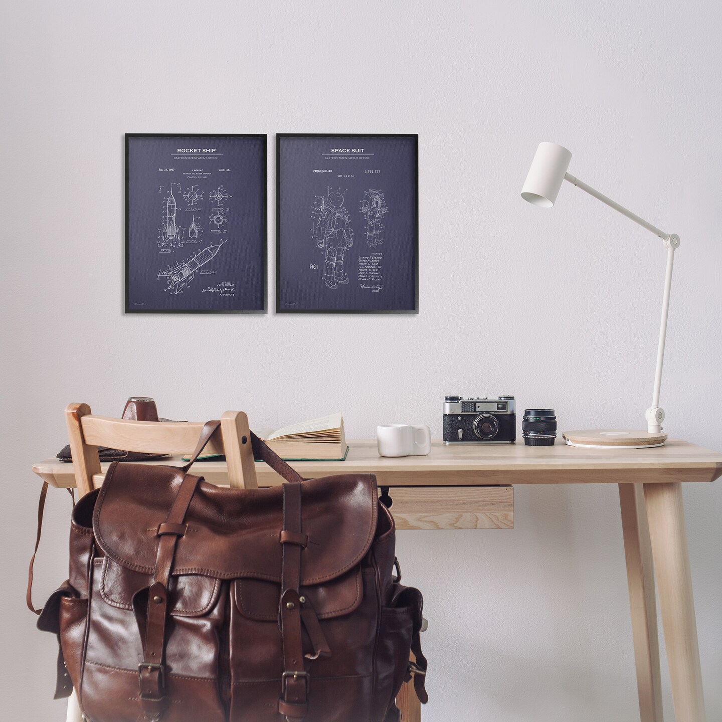 Stupell Industries Rocket Space Suit Diagram 2 pc Framed Giclee Wall Art Set Design by Susan Ball