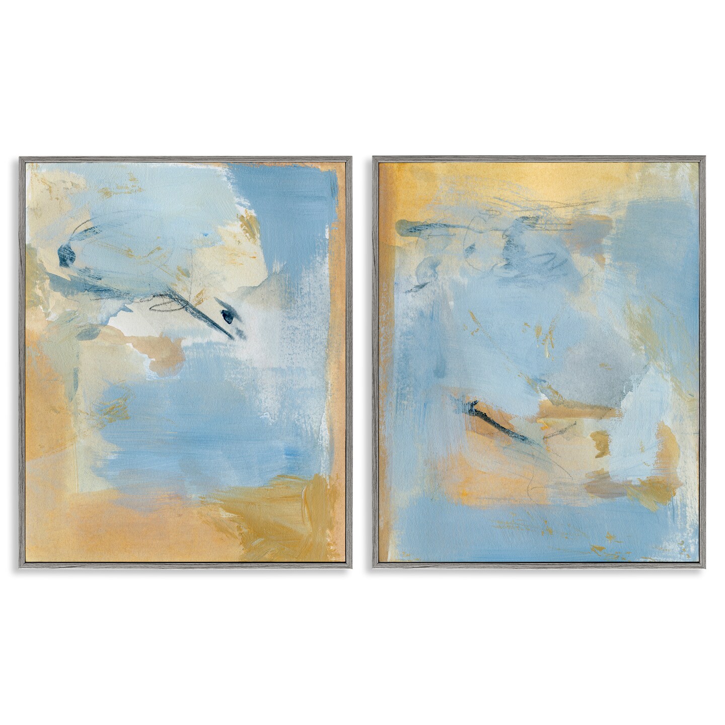 Stupell Industries Light Blue Pastel Gold 2 pc Framed Giclee Wall Art Set Design by Victoria Barnes