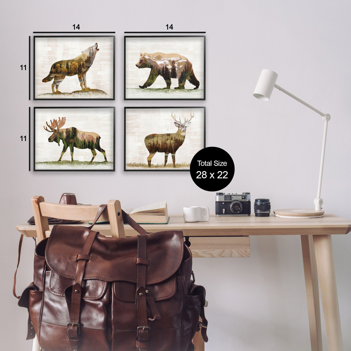 Stupell Industries Woodland Animals Rustic Pattern 4 pc Framed Giclee Wall Art Set Design by Amber Sterling