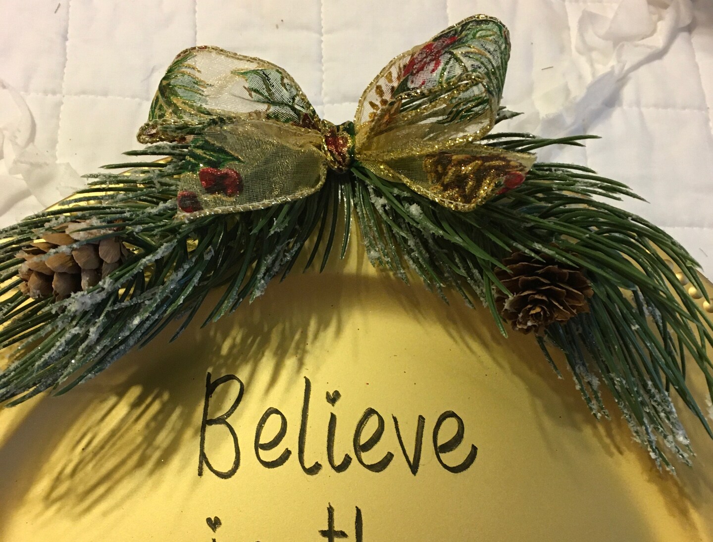 Dollar Tree Plastic Gold CHARGER PLATE Christmas Holiday Wall Art BELIEVE IN THE MAGIC OF CHRISTMAS Handmade Gift product 3