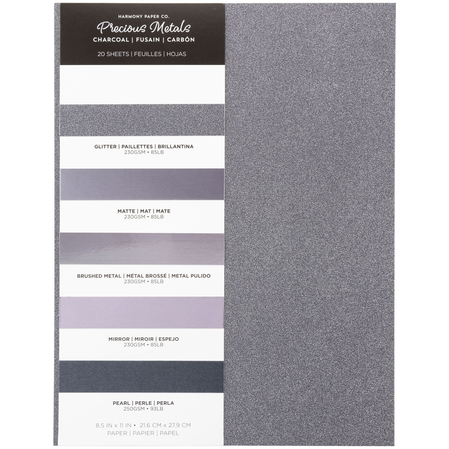 Harmony Precious Metals Cardstock 8.5&#x22;X11&#x22; 20/Pkg-Charcoal