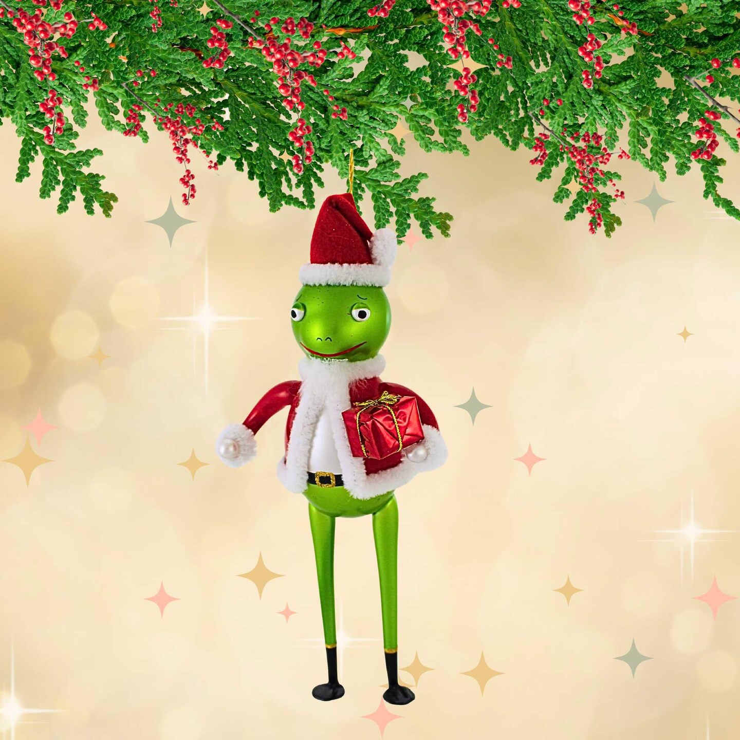 Italian Ornaments 7.5 Inch Santa Frog . Tree Ornament , Ornament Amphibian Christmas