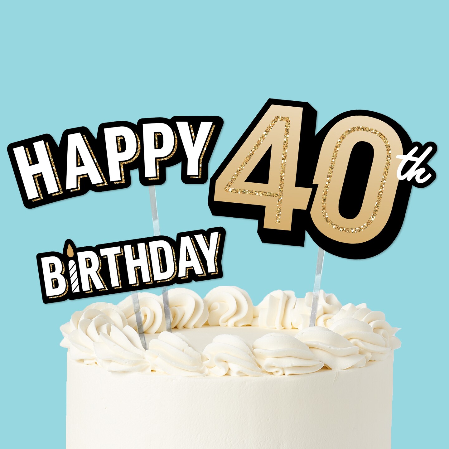 Big Dot of Happiness 40th Birthday Cake Topper Set, Black and Gold Happy 40th Birthday Party Decorations for Adult Milestone Celebrations