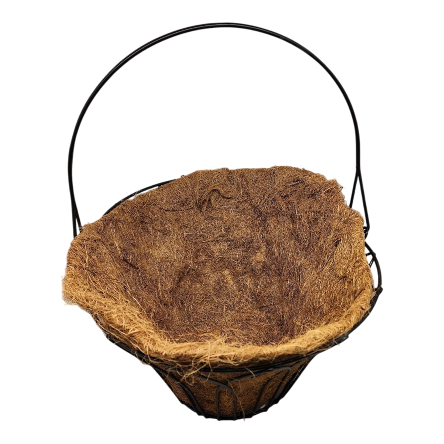 Oval Black Metal Wire Handle Basket with Coco Mat Liner - 15-Inch Long