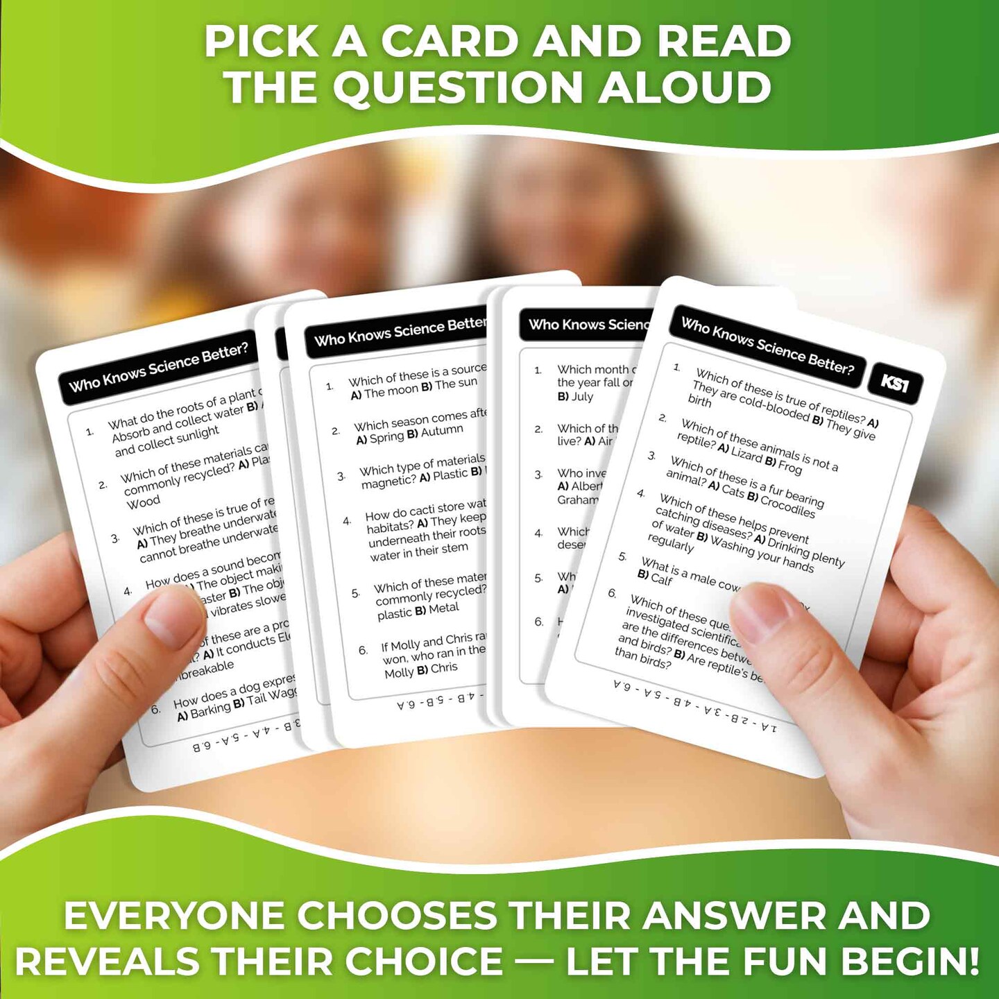 QUOKKA Who Knows Science Better - Learning Family Trivia Games for Kids Ages 5-7 - 500 Educational Questions | Set Up in 1 Min | 2+ Players - Science Learning Games - Learning Games for Kids Ages 8-12