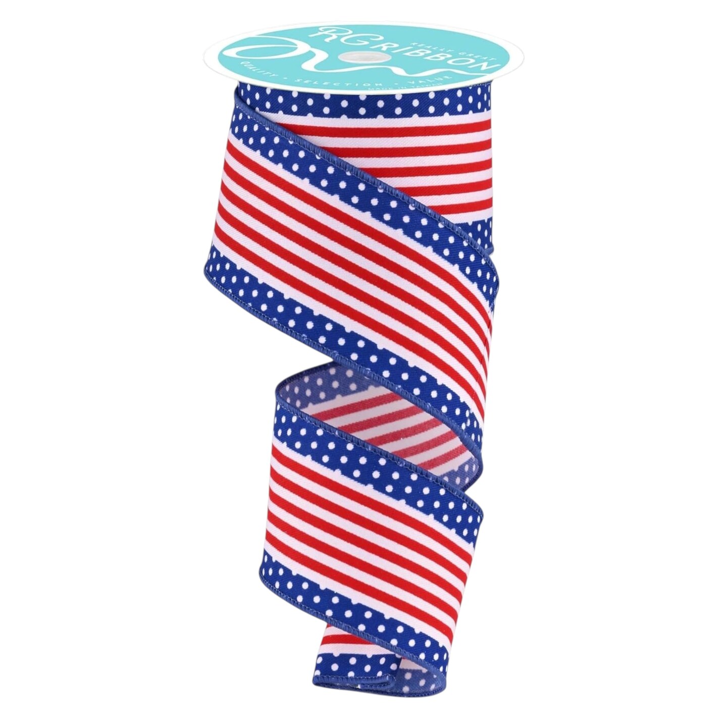 RG Ribbon: 2.5" Stripes and Polka Dots, Wired Edge Ribbon For Bows, Wreaths, Crafts, and Decorations