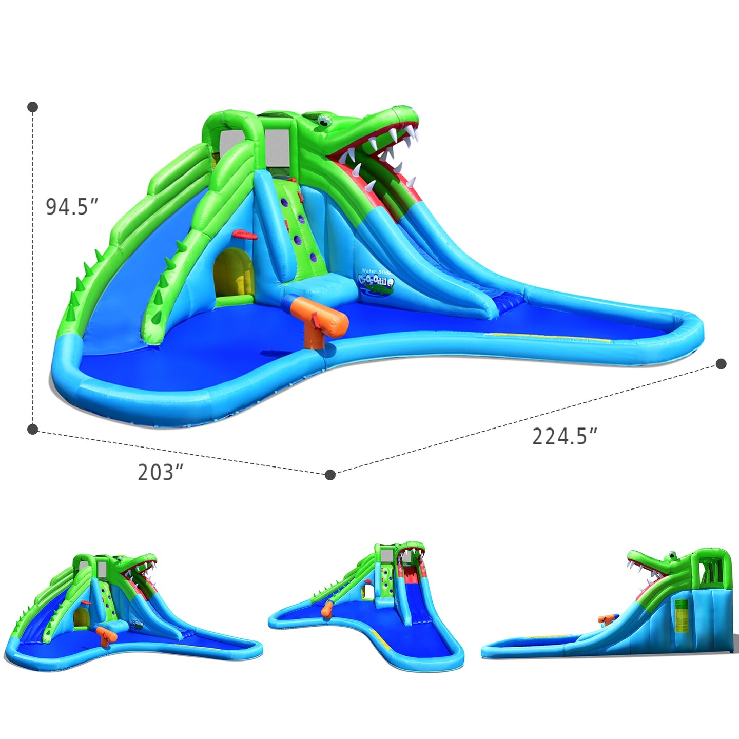 Inflatable Crocodile Bounce House Water Slide and Climbing Wall Included