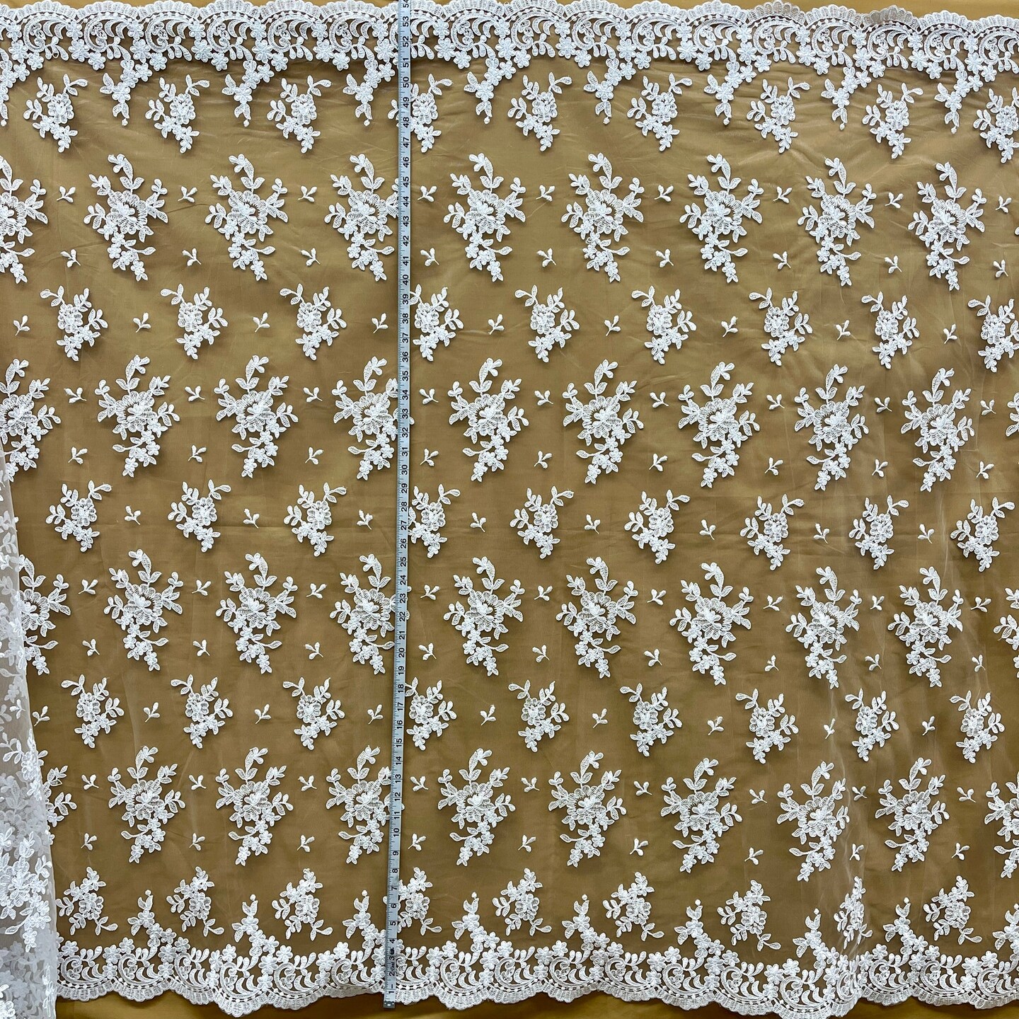 1 Yard Corded Bridal Lace Fabric Embroidered on 100% Polyester Net Mesh 53" Width