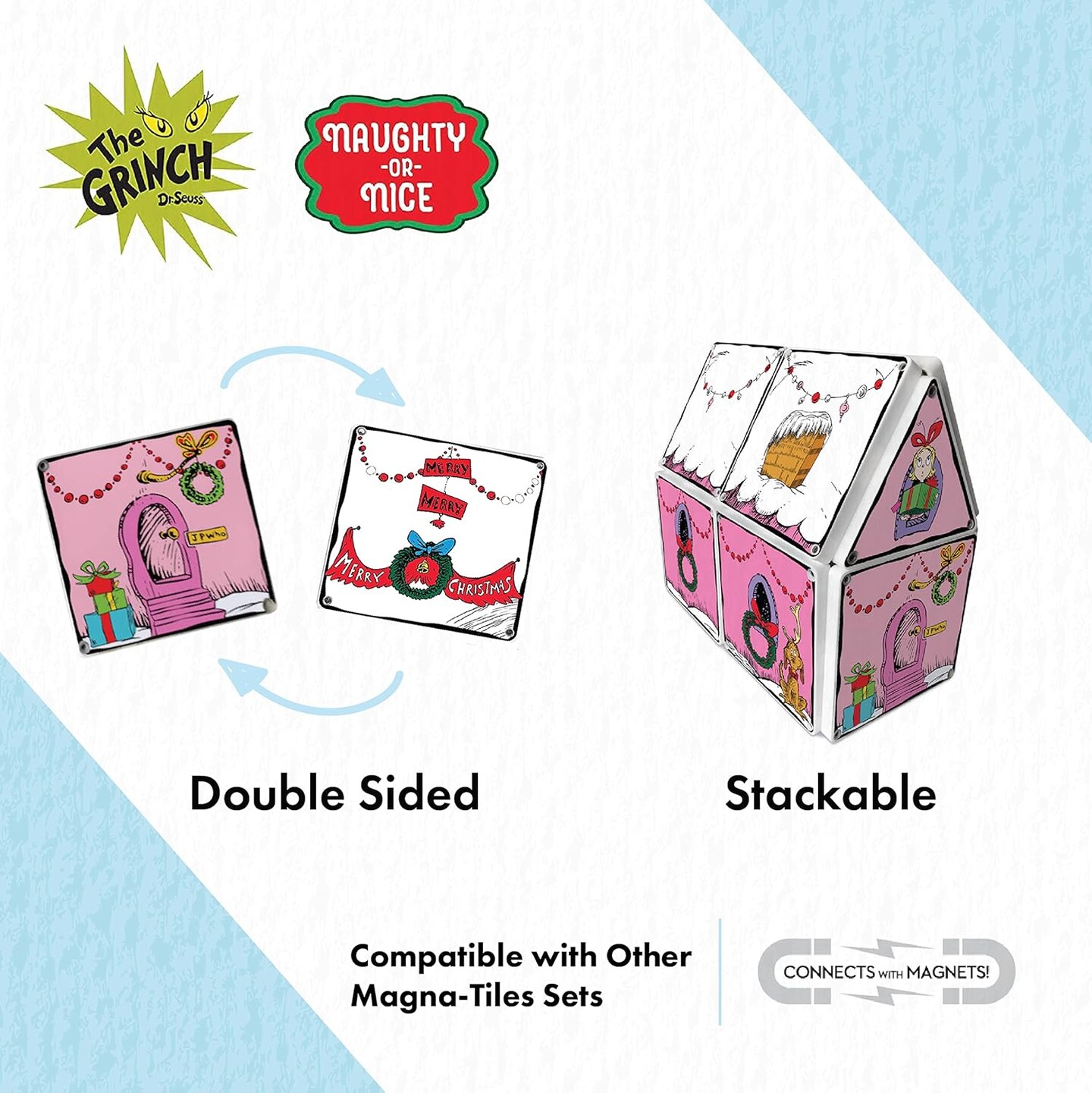 Magna-Tiles Limited Edition Grinch Magnetic Building Toys from Dr. Seuss’ “How The Grinch Stole Christmas” Book, Educational Toys for Ages 3+, 19 Pieces