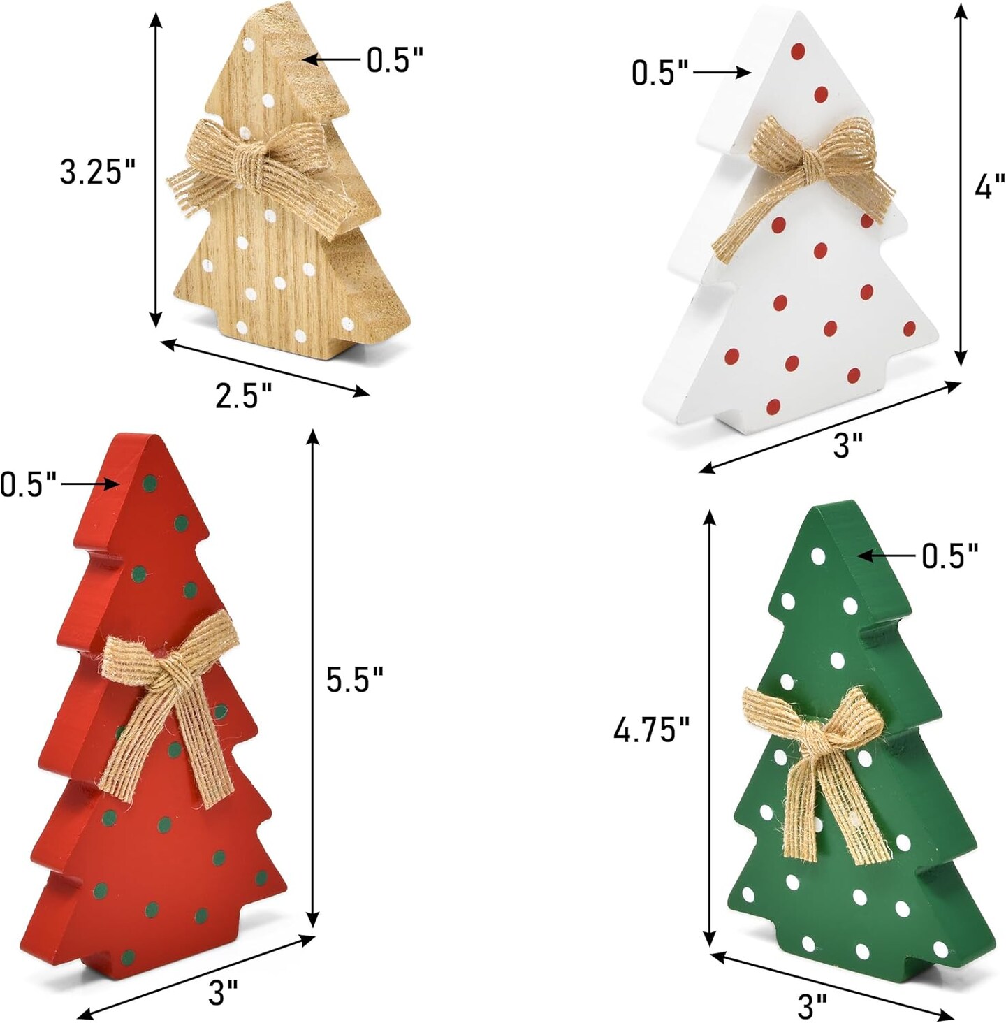 4 Christmas Trees Wooden Table Decorations Centerpiece Block Holiday Tree Red Green White Wood Color Tiered Tray Tabletop Sign Decor 4 Sizes for Office Dining Room Mantle Home Xmas Wood Party Supplies