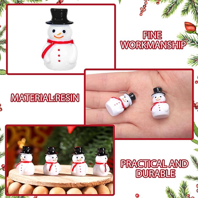 Tiny Resin Snowman Decoration with Hat Xmas Micro Landscape Ornament Garden Accessories Mini Winter Ornaments for Crafts DIY Xmas Party (50 Pcs)