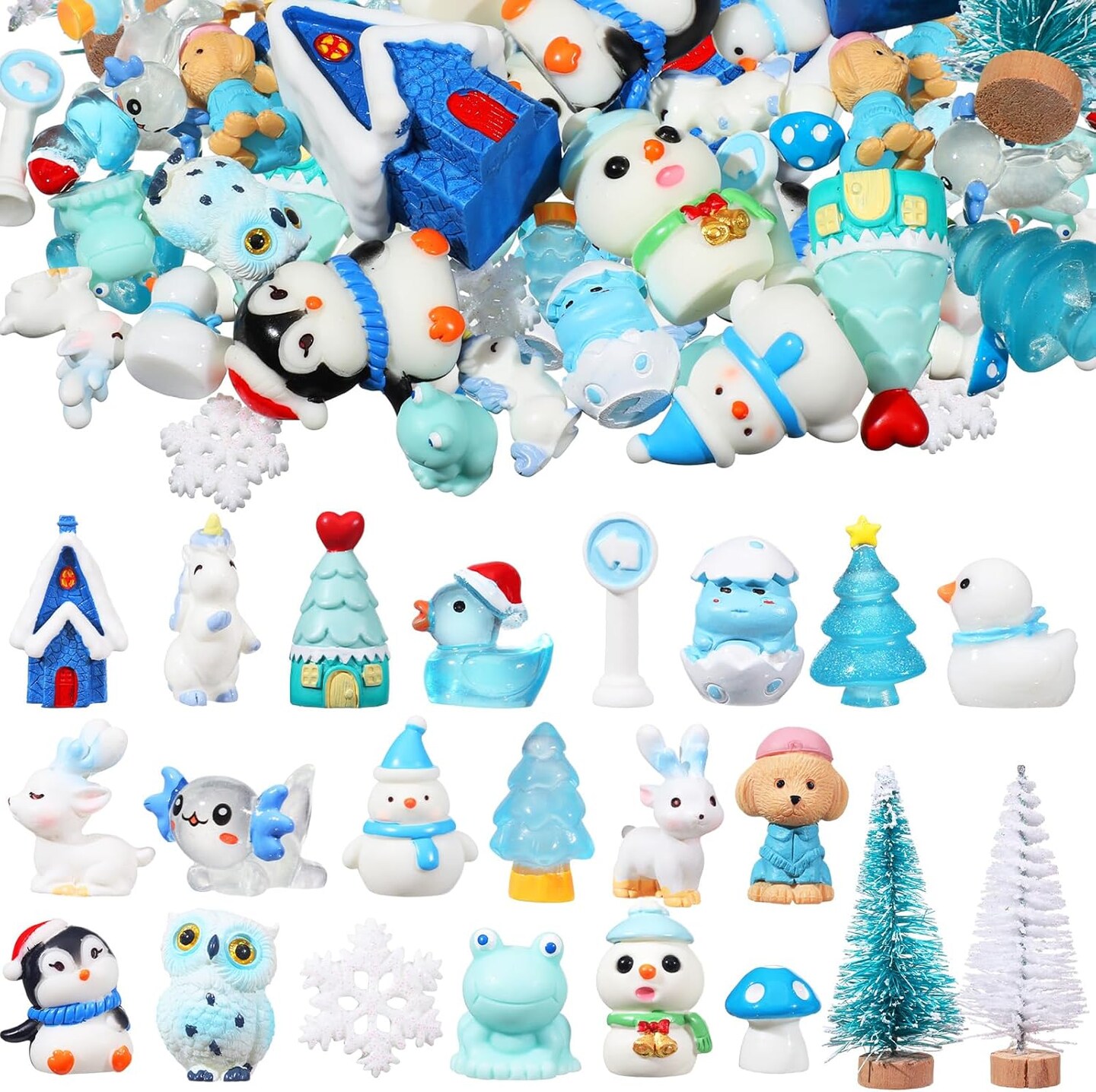44 Pcs Mini Resin Figures Set Miniatures Figures Tiny Decor for Garden Fairy Accessories for Bonsai Terrarium Party Decoration(Snowman)