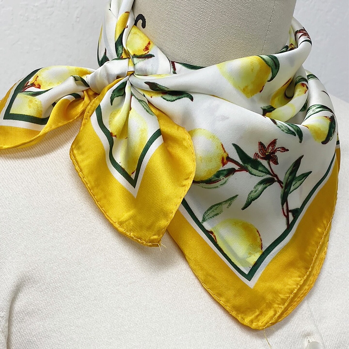 Wrapables Satin Neckerchief Square Scarf 26.5 x 26.5 Inches, Lemons