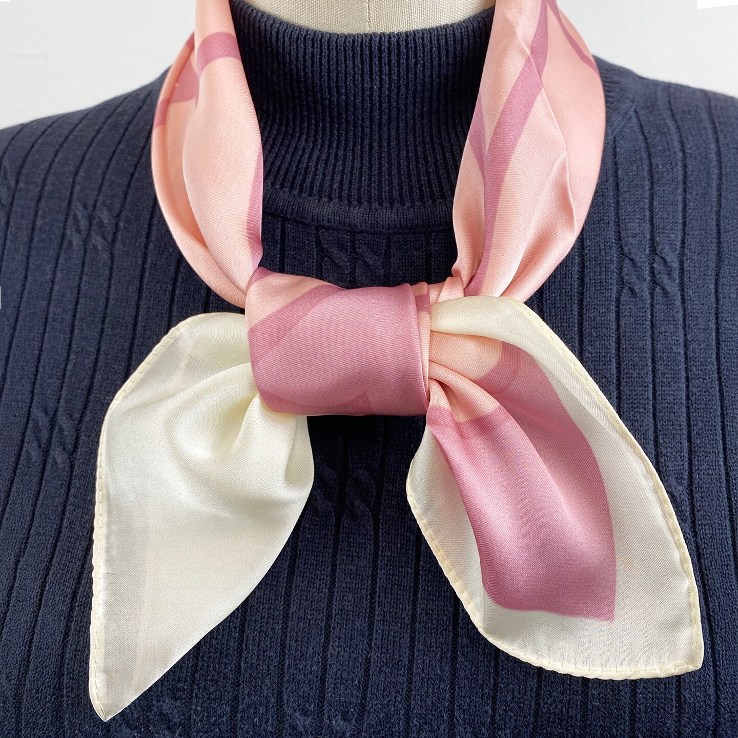 Wrapables Satin Neckerchief Square Scarf 26.5 x 26.5 Inches, Pink Lilies