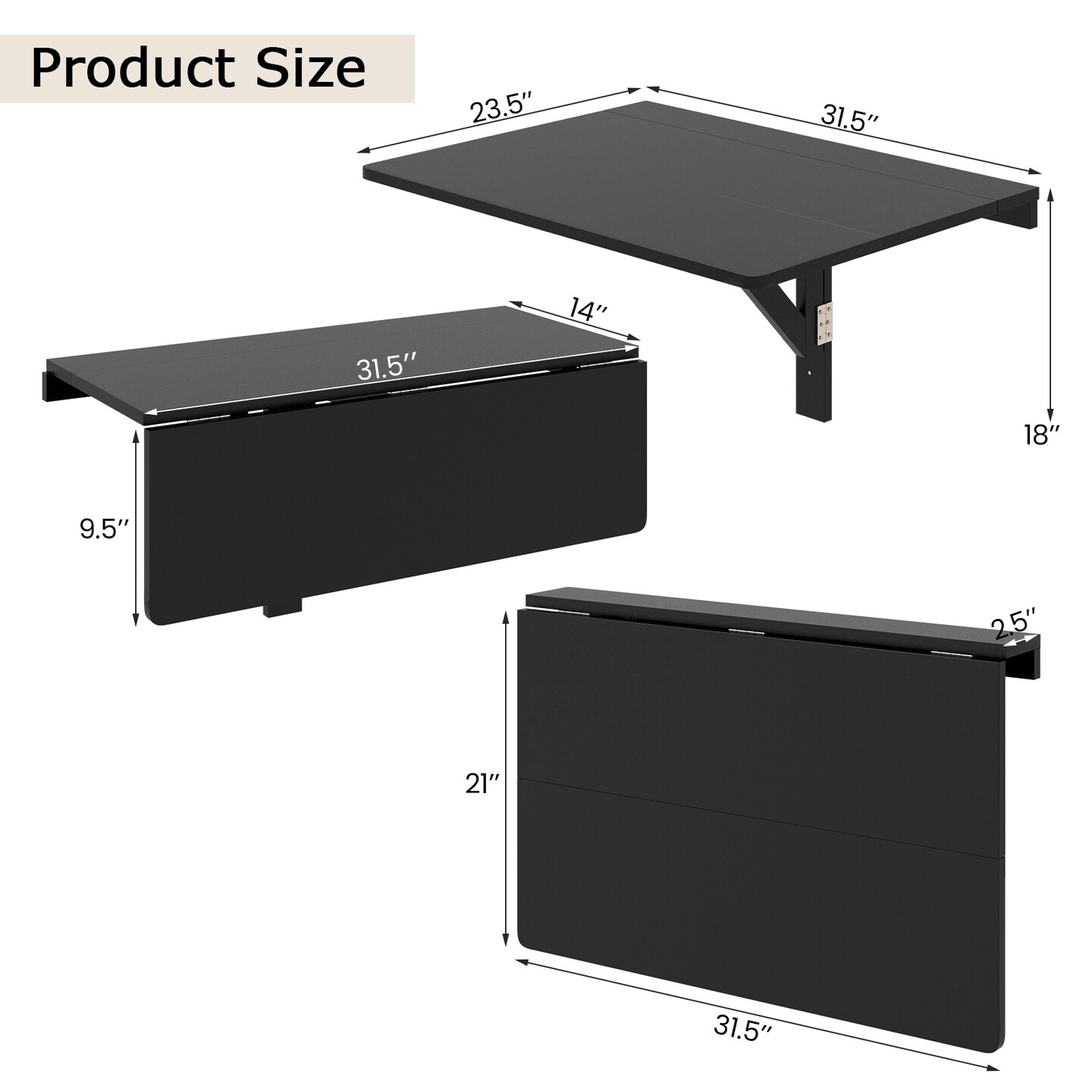 Space Saver Folding Wall-Mounted Drop-Leaf Table - 31.5&#x22; x 23.5&#x22; x 17.0&#x22; (L x W x H)