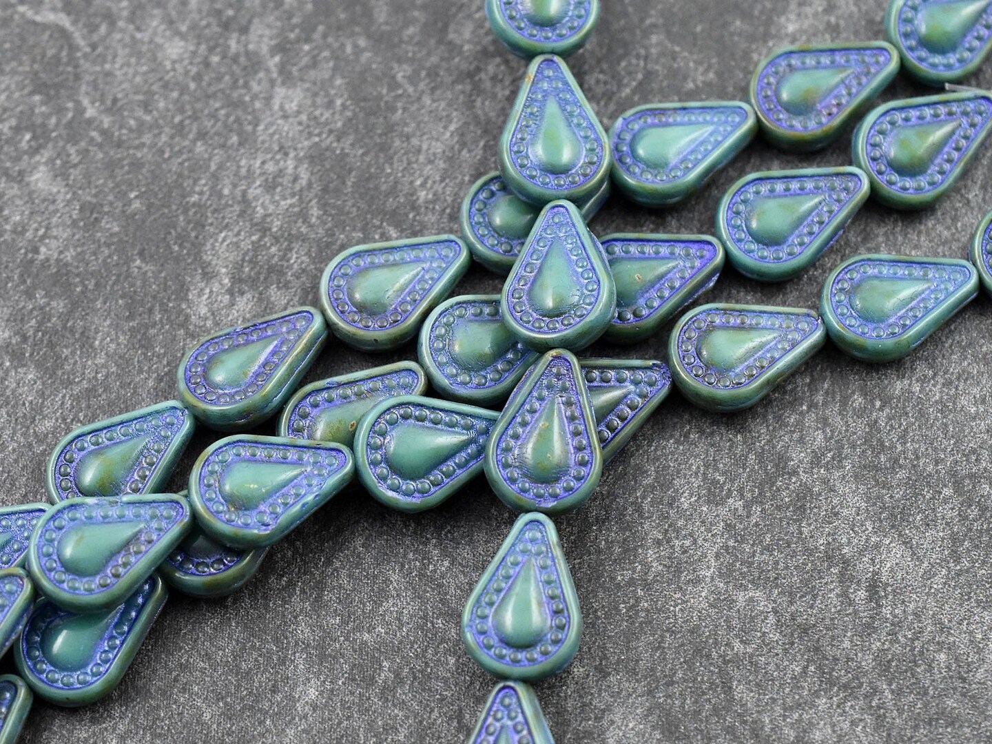 *10* 14x10mm Purple Washed Opaque Turquoise Filigree Tear Drop Beads