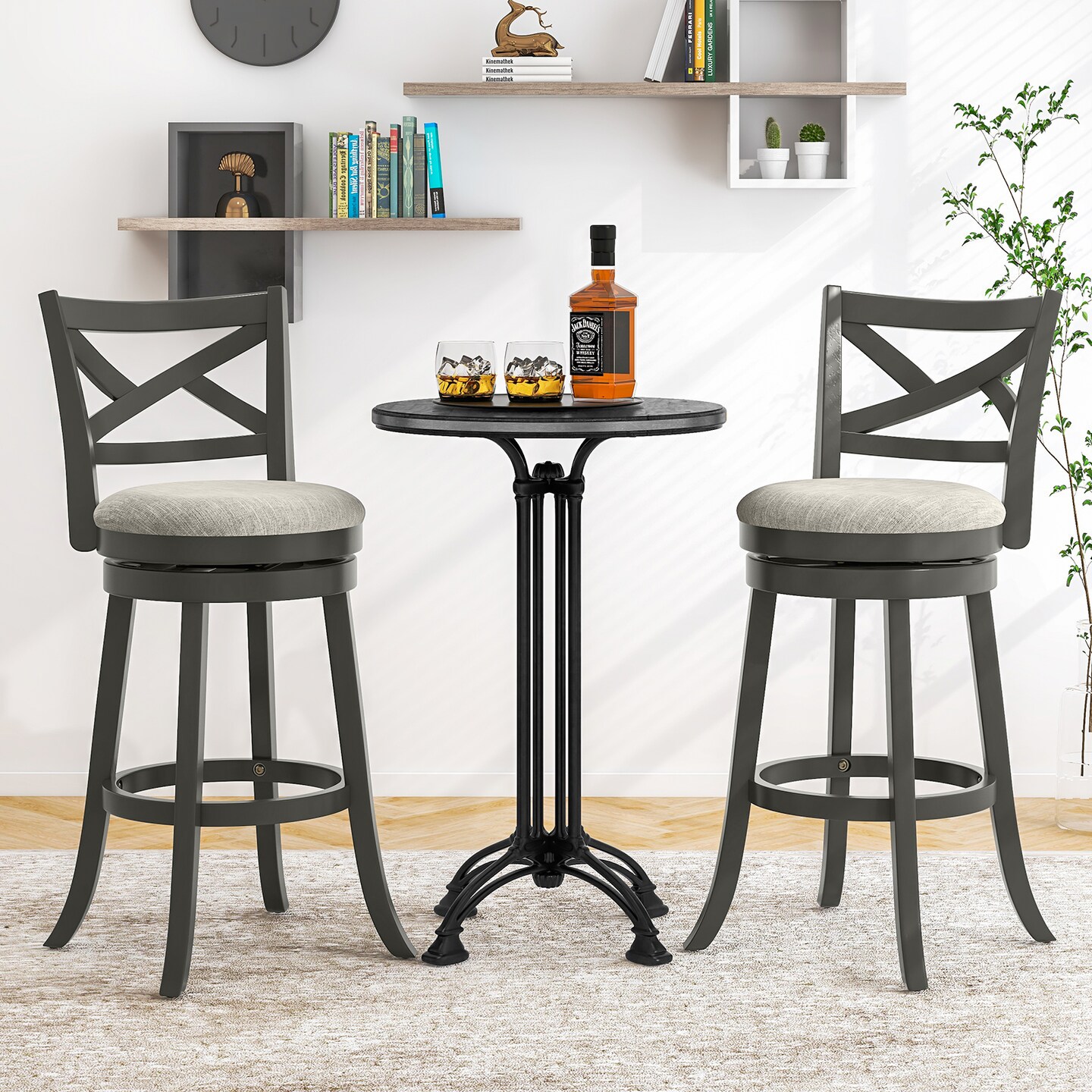 Swivel Bar Stools Set of 2 with Hollow Back and Soft-padded Seat