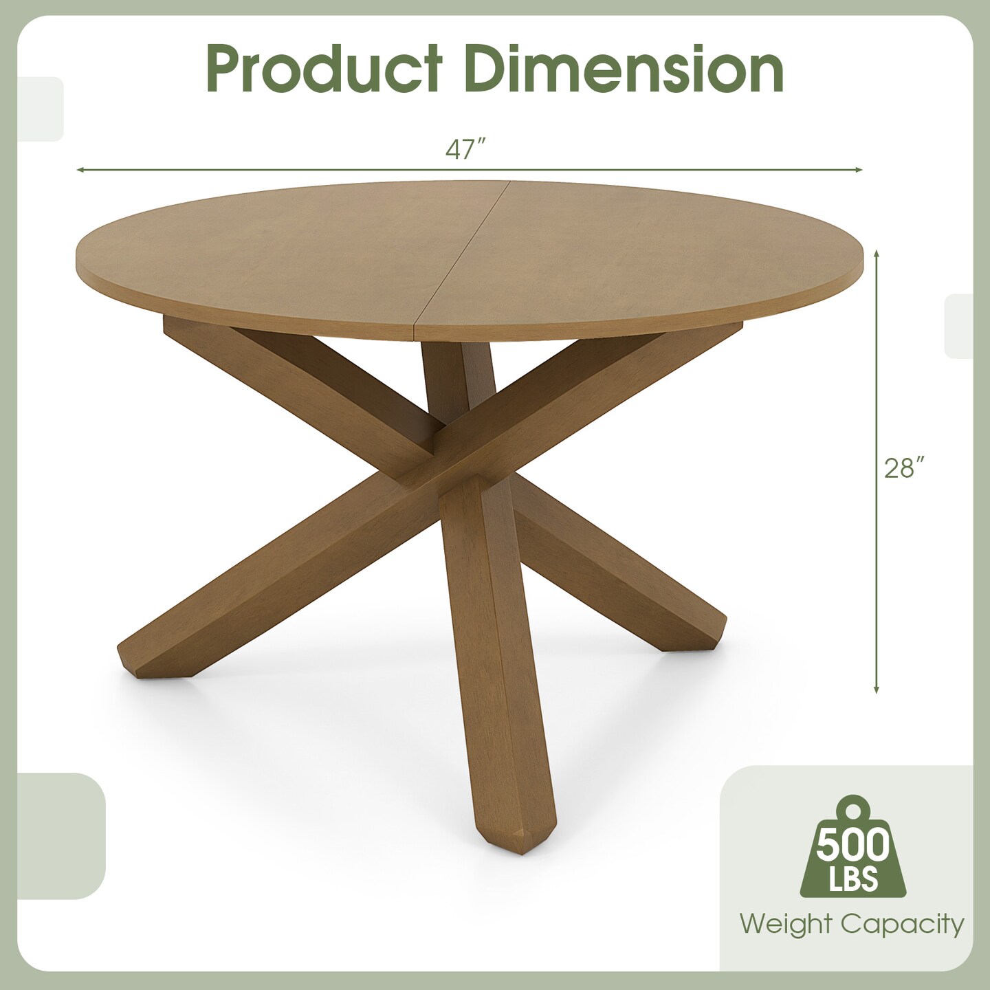47 Inch Round Wooden Dining Table Natural Acacia Rubber Wood Kitchen Table