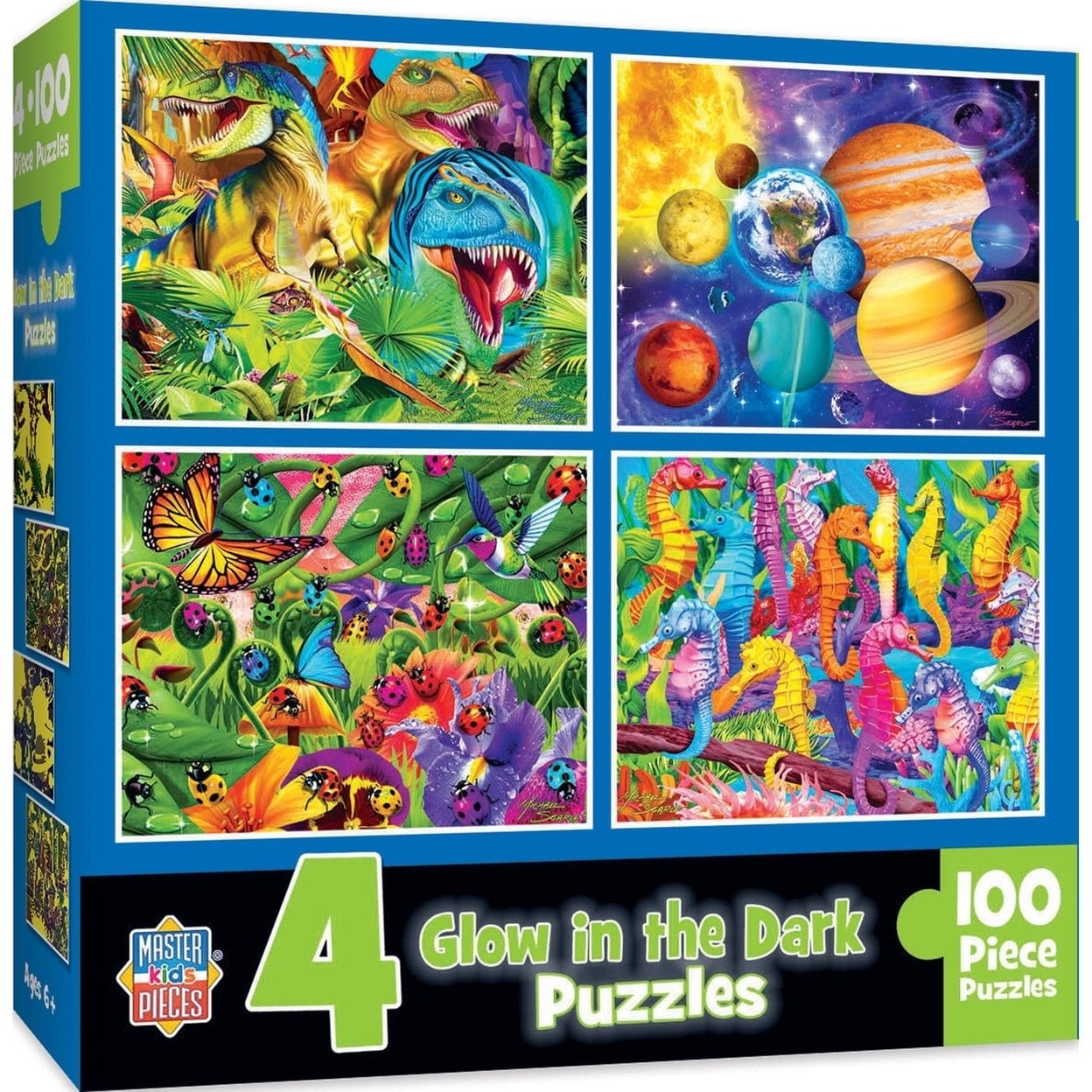 Masterpieces Glow In The Dark Jigsaw Puzzles 100 Piece 4 Pack Kids V2