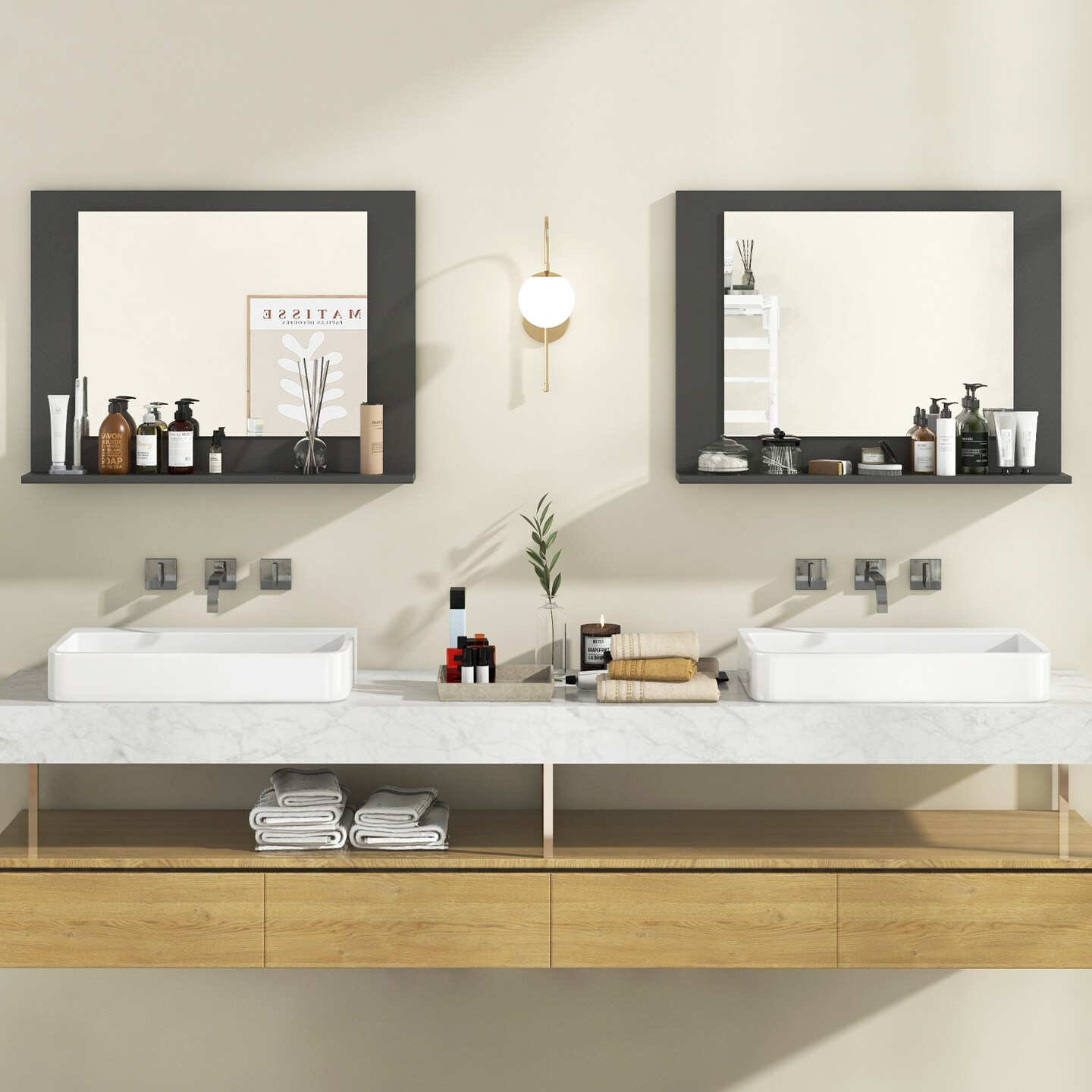 Rectangular Bathroom Mirror with Shelf for Storage and Organization