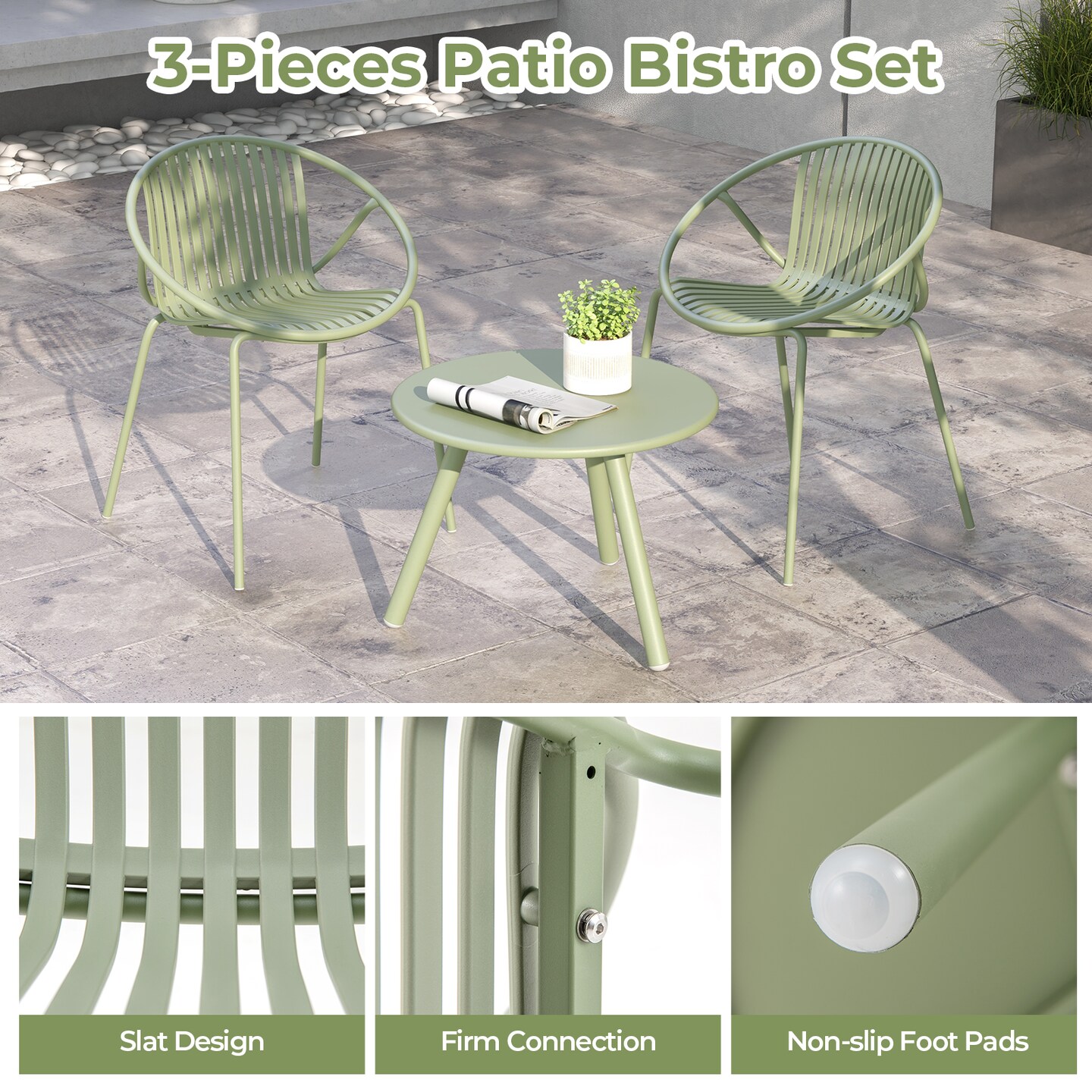 Durable All-Weather Patio Set with Round Coffee Table &#x26; Two Chairs