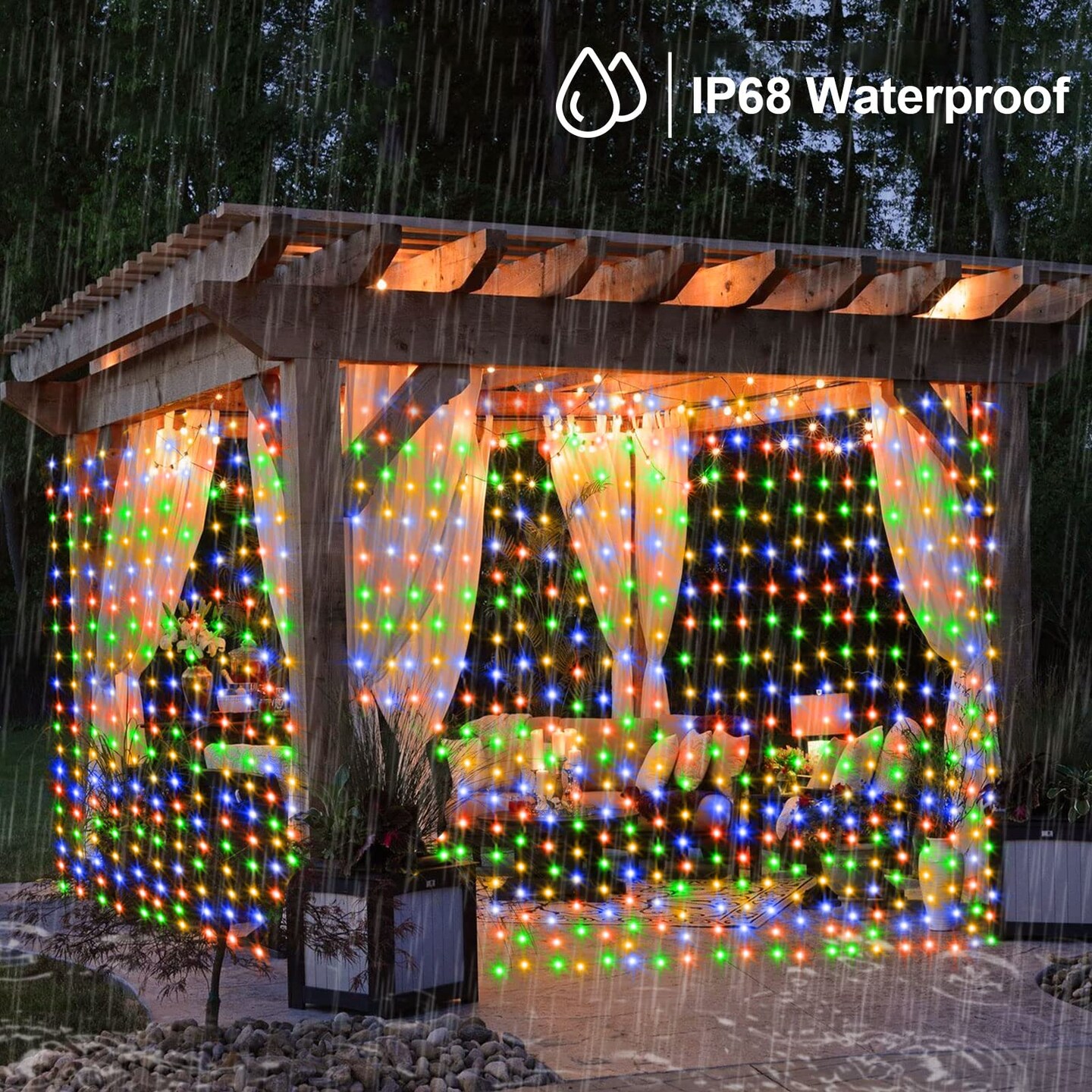 ZAIYW Curtain Lights 10Ft x 10Ft 300 LED Curtain Lights Plug Connectable with Remote Control Color Changing Curtain String Lights Waterproof for Indoor Outdoor Decor (Warm White & Multicolor)