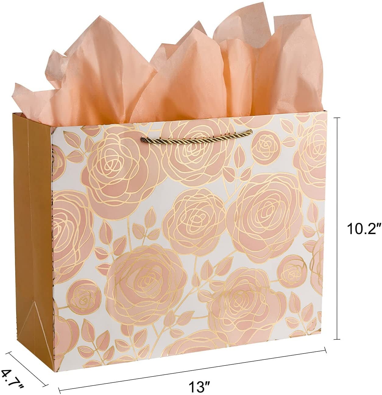 13&#x22; Rose Gold Large Gift Bag with Card and Tissue Paper