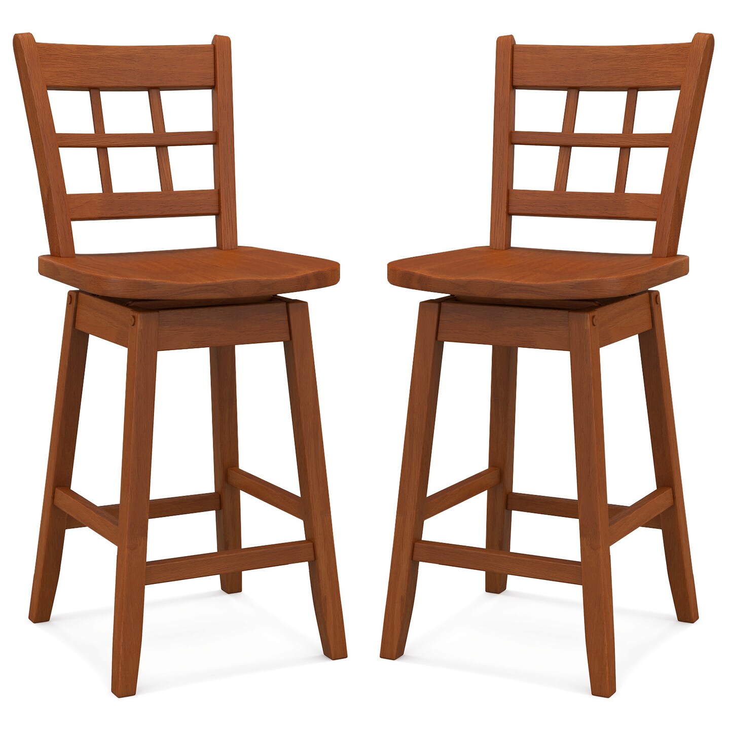 Set of 2 Counter Height Barstools with 6-Grid Hollow Back and Seat - 18&#x22; x 16&#x22; x 38&#x22;