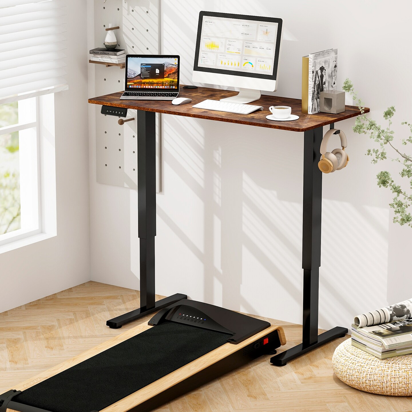 Adjustable Electric Standing Desk with 3 Memory Height Settings, Cable Management, and Hooks