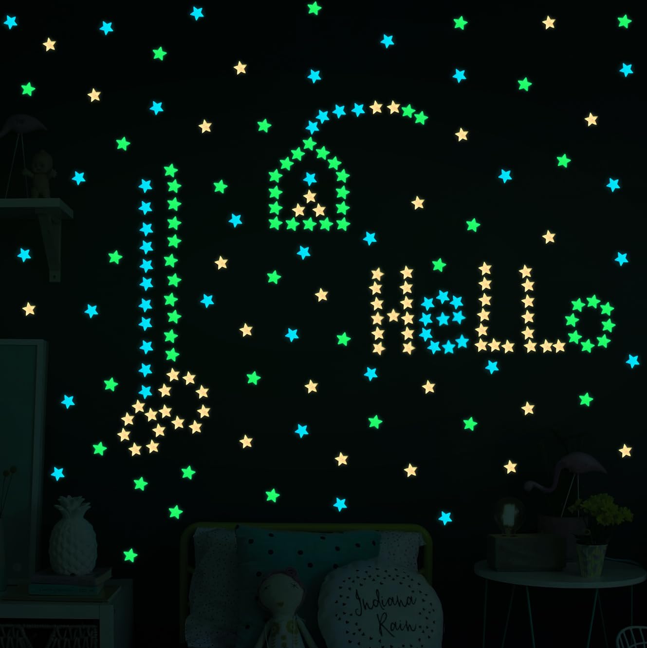 AM AMAONM 100 Pcs Colorful Glow in The Dark Luminous Stars Fluorescent Noctilucent Plastic Wall Stickers Murals Decals for Home Art Decor Ceiling Wall Decorate Kids Babys Bedroom Room Decorations