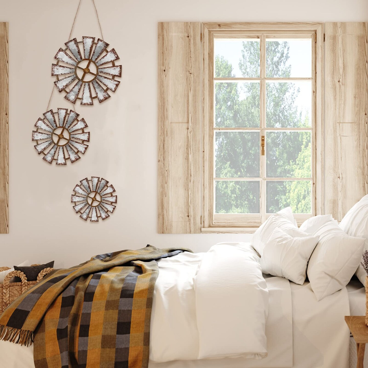 Yookeer 3 Pcs Wood Windmill Wall Decor Farmhouse Wall Decor Hanging Decoration Wooden Windmill Kitchen Decor Rustic Wall Decor Living Room Sculpture Art for Bedroom Nursery Home Decor(Farmhouse)