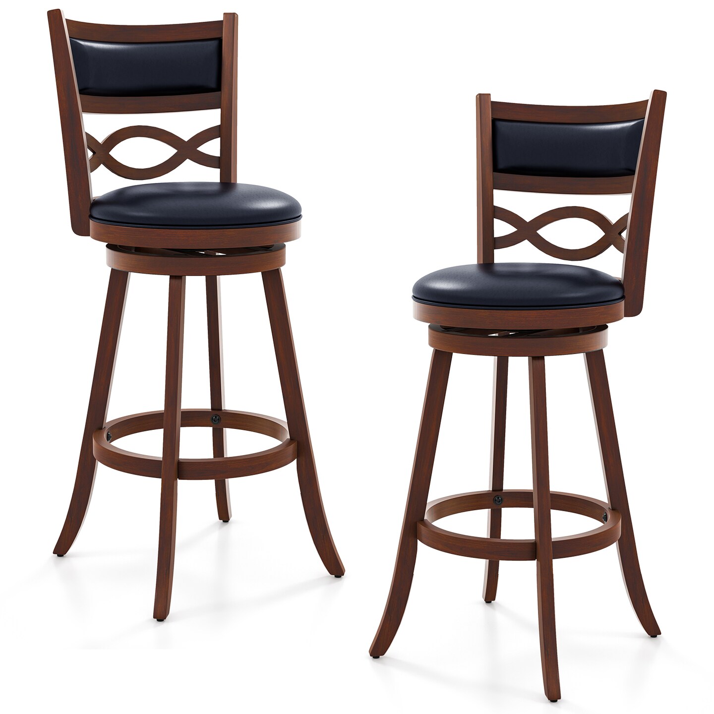 Set of 2 Swivel Chairs with Rubber Wood Frame and Faux Leather Upholstery