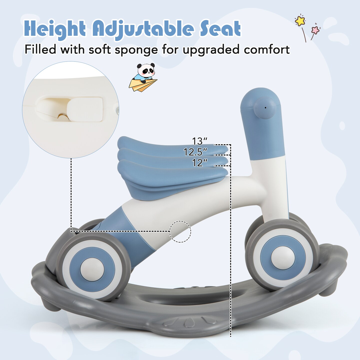 3-in-1 Kids Rocking Horse with Balance Board and Removable Seat - 16 L x 24 W x 18.5 H