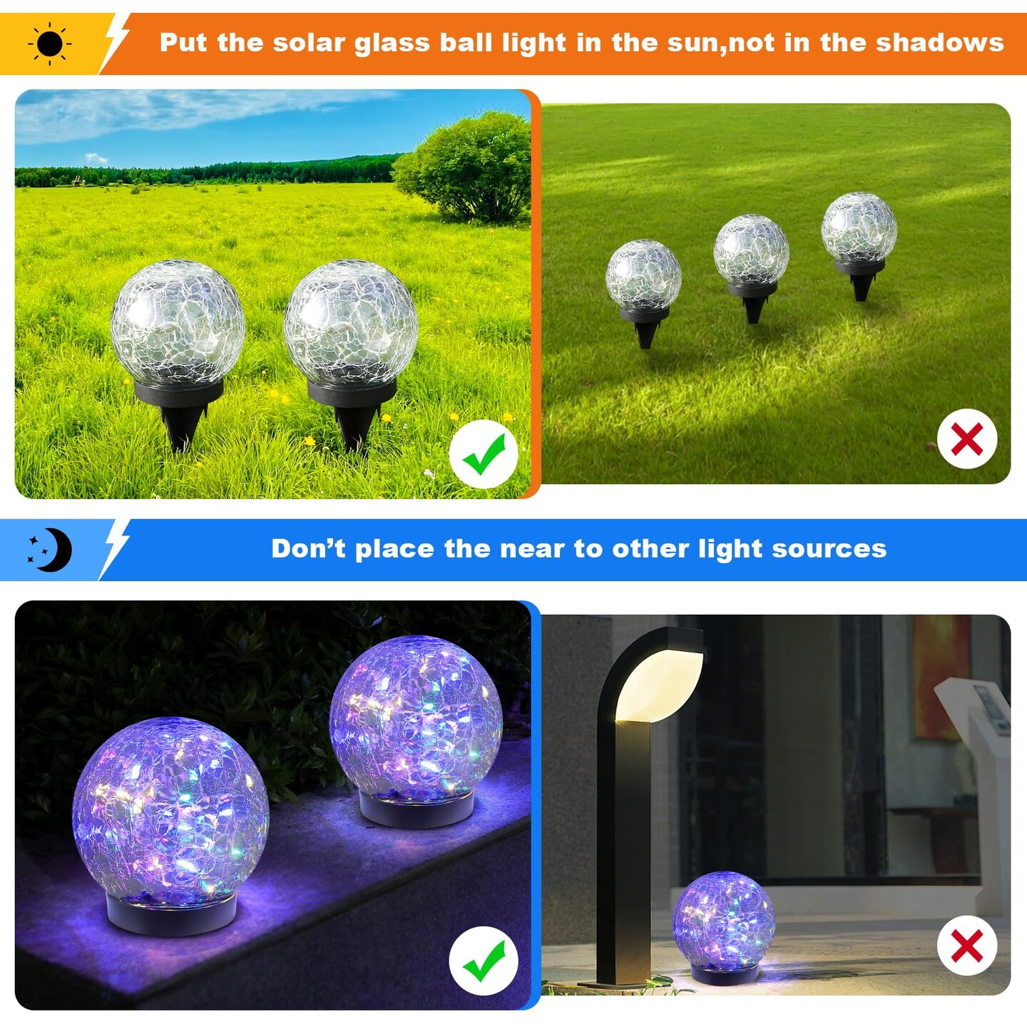MLKNK Solar Globe Lights Outdoor Waterproof-Solar Balls-Solar Garden Lights-Solar Orbs for Outside 2 Pack Cracked Glass Ball for Lawn Patio Yard Backyard Decorations