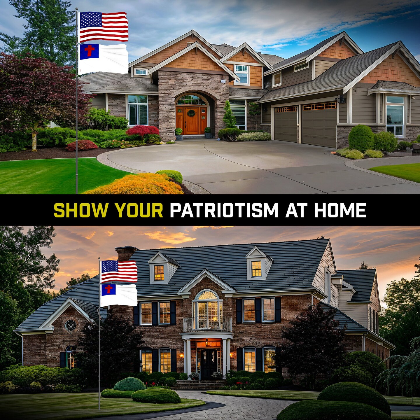 G128 Combo Pack: 20 Ft Telescoping Aluminum Flagpole (Black) &#x26; American and Christian Flags 3x5 Ft, Both ToughWeave Series Embroidered Polyester | Pole with Flags Included