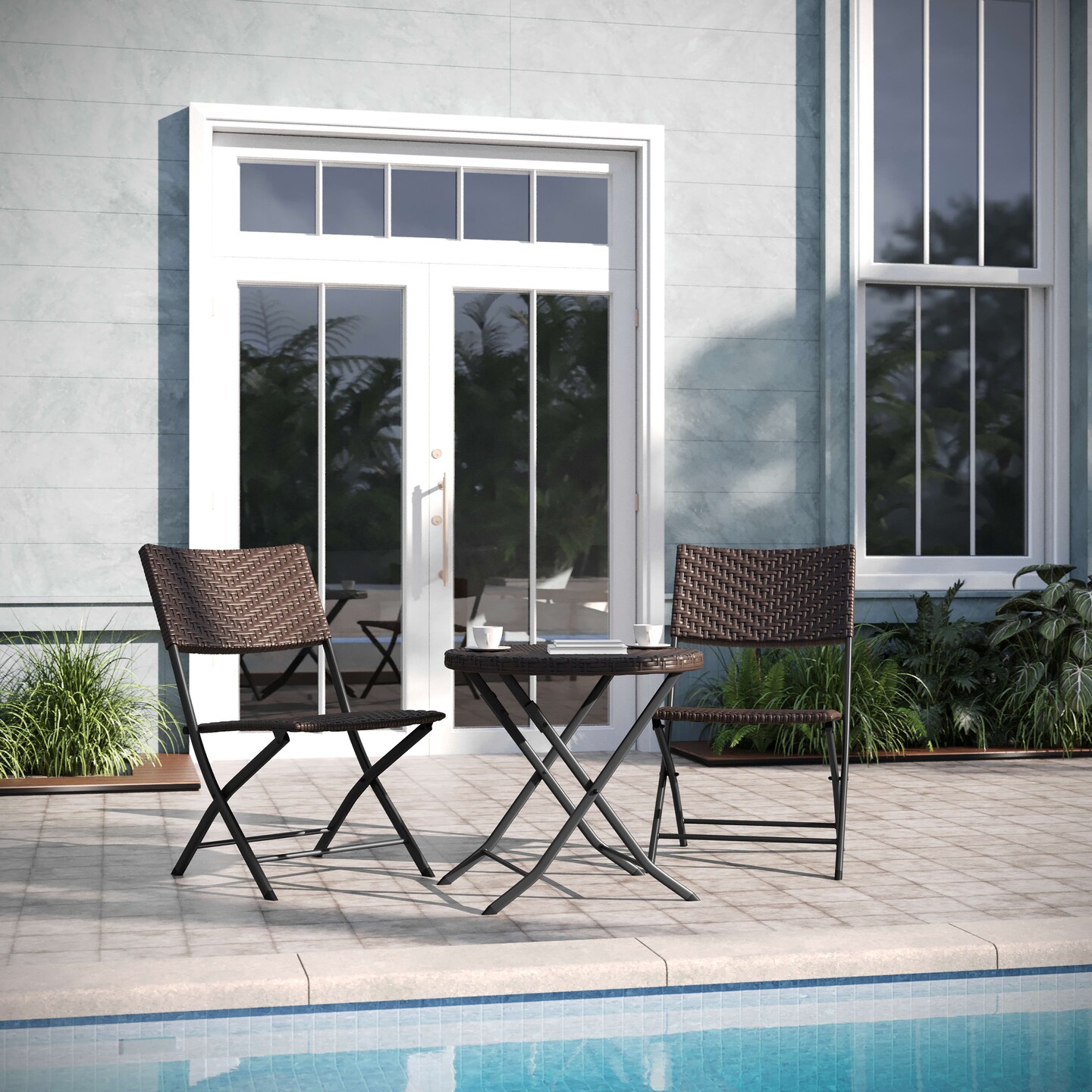 Emma and Oliver Ciel Three Piece Folding Bistro Set in PE Rattan