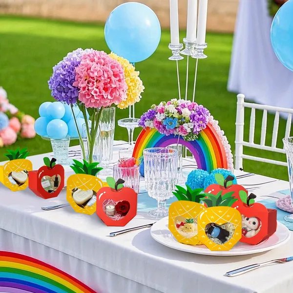 20 PCS Fruit Shaped 3D Treat Boxes – Apple & Pineapple Clear Window Favor Boxes for Summer Parties, Birthdays & School Events