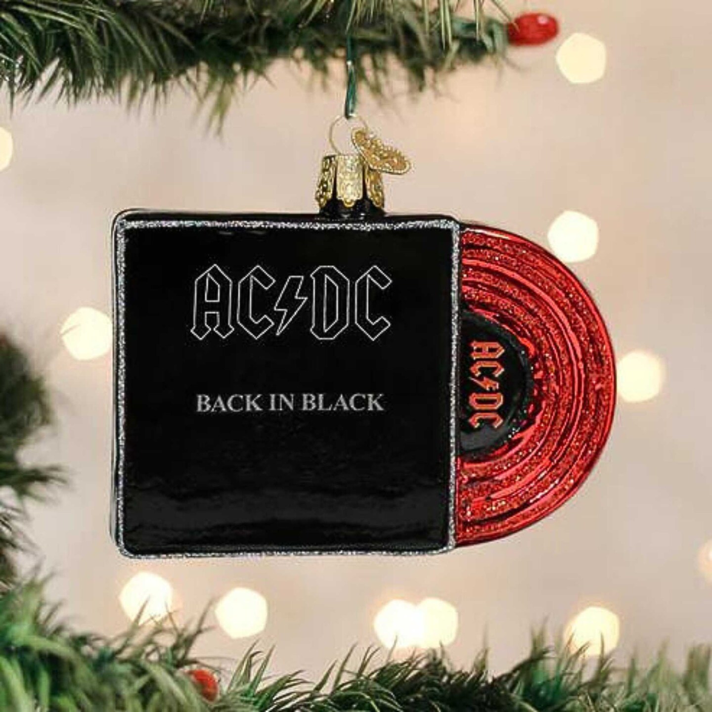 Old World Christmas 3.0 Inch Back In Black Album Cover Christmas Tree Ornament , Christmas Decor Ac Dc Rock And Roll