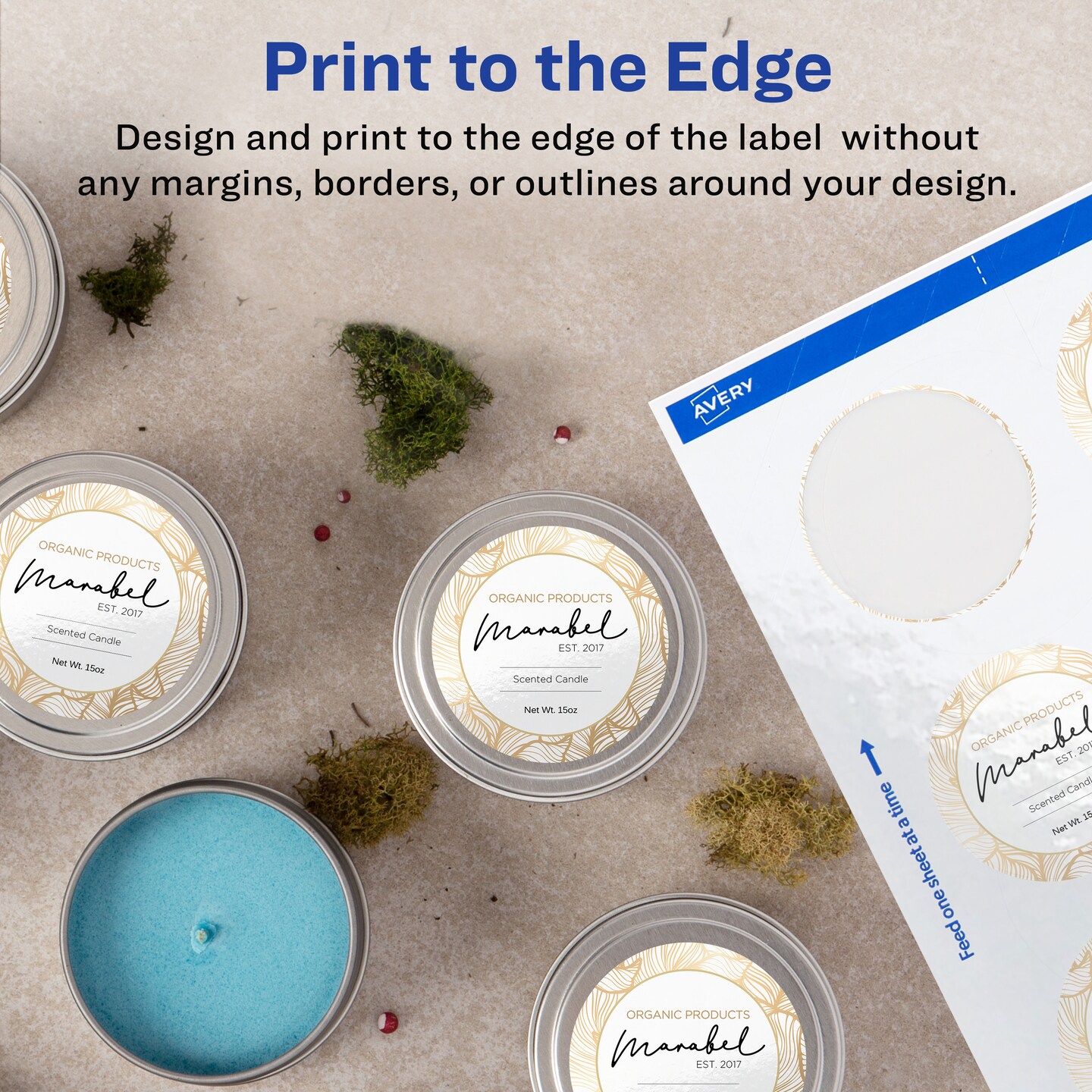Avery Printable Round Labels with Sure Feed, 2&#x22; Diameter, Glossy White, 60 Customizable Labels (22817)